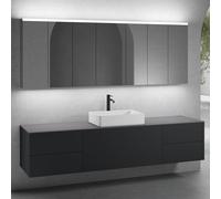 neoro n50 sistema mobili La: 220 cm con 5 scomparti estraibili, lavabo La: 58 cm bianco opaco, con armadietto a specchio per la Svizzera,, BN0065WM+2#BN0421BM+BN0433BM+BN0415GR+2#BN0485MI+BN0487MI, n5