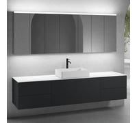 neoro n50 sistema mobili La: 220 cm con 5 scomparti estraibili, lavabo La: 58 cm bianco opaco, con armadietto a specchio per la Svizzera,, BN0065WM+2#BN0421BM+BN0433BM+BN0415WM+2#BN0485MI+BN0487MI, n5