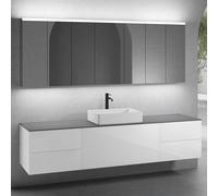 neoro n50 sistema mobili La: 220 cm con 5 scomparti estraibili, lavabo La: 58 cm bianco opaco, con armadietto a specchio per la Svizzera,, BN0065WM+2#BN0421WH+BN0433WH+BN0415GR+2#BN0485MI+BN0487MI, n5