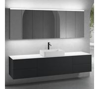 neoro n50 sistema mobili La: 220 cm con 5 scomparti estraibili, lavabo La: 58 cm bianco opaco, con armadietto a specchio per la Svizzera,, BN0065WM+2#BN0421BM+BN0433BM+BN0415WH+2#BN0485MI+BN0487MI, n5