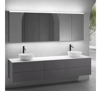 neoro n50 sistema mobili La: 220 cm con 6 scomparti estraibili, 2 lavabi Ø 45 cm bianco opaco, con armadietto a specchio,, 2#BN0106WM+2#BN0422GR+BN0421GR+BN0415WM+2#BN0473MI+BN0472MI, n50 [Mobili da B