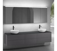 neoro n50 sistema mobili La: 220 cm con 6 scomparti estraibili, 2 lavabi Ø 45 cm bianco opaco, con armadietto a specchio,, 2#BN0106WM+2#BN0422GR+BN0421GR+BN0415BM+2#BN0473MI+BN0472MI, n50 [Mobili da B