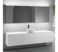 neoro n50 sistema mobili La: 220 cm con 6 scomparti estraibili, lavabo Ø 40 cm bianco opaco, con armadietto a specchio per la Svizzera,, BN0064WM+2#BN0421WM+BN0423WM+BN0415WM+2#BN0485MI+BN0487MI, n50 