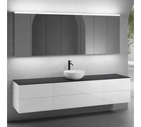 neoro n50 sistema mobili La: 220 cm con 6 scomparti estraibili, lavabo Ø 45 cm bianco opaco, con armadietto a specchio per la Svizzera,, BN0106WM+2#BN0421WH+BN0423WH+BN0415BM+2#BN0485MI+BN0487MI, n50 