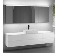 neoro n50 sistema mobili La: 220 cm con 6 scomparti estraibili, lavabo La: 58 cm bianco opaco, con armadietto a specchio per la Svizzera,, BN0065WM+2#BN0421WH+BN0423WH+BN0415WM+2#BN0485MI+BN0487MI, n5