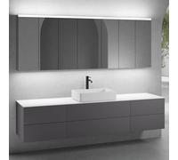 neoro n50 sistema mobili La: 220 cm con 6 scomparti estraibili, lavabo La: 58 cm bianco opaco, con armadietto a specchio per la Svizzera,, BN0065WM+2#BN0421GR+BN0423GR+BN0415WH+2#BN0485MI+BN0487MI, n5