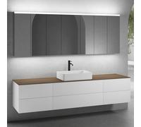 neoro n50 sistema mobili La: 220 cm con 6 scomparti estraibili, lavabo La: 58 cm bianco opaco, con armadietto a specchio per la Svizzera,, BN0065WM+2#BN0421WM+BN0423WM+BN0415WL+2#BN0485MI+BN0487MI, n5