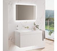 neoro n50 stripes mobile La: 100 cm con 1 scomparto estraibile, bianco caldo profilato, con specchio, lavabo area, BN0159WM+BN0493BWM+BN0028MI, n50 [Mobili da Bagno > Set Mobili da Bagno]