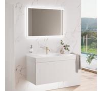 neoro n50 stripes mobile La: 100 cm con 1 scomparto estraibile, bianco caldo profilato, con specchio, lavabo area, BN0154WM+BN0493BWM+BN0028MI, n50 [Mobili da Bagno > Set Mobili da Bagno]