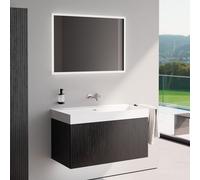neoro n50 stripes mobile La: 100 cm con 1 scomparto estraibile, rovere nero profilato, con specchio, lavabo cube, BN0135WM+BN0488BBO+BN0004MI, n50 [Mobili da Bagno > Set Mobili da Bagno]