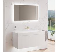 neoro n50 stripes mobile La: 120 cm con 1 scomparto estraibile, bianco caldo profilato, con specchio, lavabo cube, BN0150WM+BN0494BWM+BN0029MI, n50 [Mobili da Bagno > Set Mobili da Bagno]