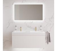 neoro n50 stripes mobile La: 120 cm con 1 scomparto estraibile, bianco caldo profilato, con specchio, lavabo doppio area, BN0156WM+BN0494BWM+BN0029MI, n50 [Mobili da Bagno > Set Mobili da Bagno]
