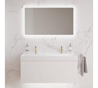neoro n50 stripes mobile La: 120 cm con 1 scomparto estraibile, bianco caldo profilato, con specchio, lavabo doppio cube, BN0146WM+BN0494BWM+BN0029MI, n50 [Mobili da Bagno > Set Mobili da Bagno]