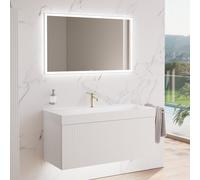neoro n50 stripes mobile La: 120 cm con 1 scomparto estraibile, bianco caldo profilato, con specchio, lavabo cube, BN0145WM+BN0494BWM+BN0029MI, n50 [Mobili da Bagno > Set Mobili da Bagno]