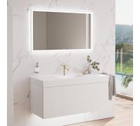 neoro n50 stripes mobile La: 120 cm con 1 scomparto estraibile, bianco caldo profilato, con specchio, lavabo area, BN0155WM+BN0494BWM+BN0029MI, n50 [Mobili da Bagno > Set Mobili da Bagno]