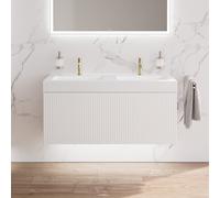 neoro n50 stripes mobile La: 120 cm con 1 scomparto estraibile, bianco caldo profilato, lavabo doppio area, BN0494BWM+BN0156WM, n50 [Mobili da Bagno > Mobili con Doppio Lavabo]
