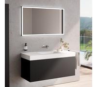 neoro n50 stripes mobile La: 120 cm con 1 scomparto estraibile, bianco opaco profilato, con specchio, lavabo area, BN0160WM+BN0494BBM+BN0017MI, n50 [Mobili da Bagno > Set Mobili da Bagno]