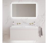 neoro n50 stripes mobile La: 120 cm con 1 scomparto estraibile, bianco opaco profilato, con specchio, lavabo doppio area, BN0161WM+BN0494BWM+BN0029MI, n50 [Mobili da Bagno > Set Mobili da Bagno]