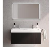 neoro n50 stripes mobile La: 120 cm con 1 scomparto estraibile, nero opaco profilato, con specchio, lavabo doppio area, BN0156WM+BN0494BBM+BN0017MI, n50 [Mobili da Bagno > Set Mobili da Bagno]