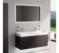 neoro n50 stripes mobile La: 120 cm con 1 scomparto estraibile, rovere nero profilato, con specchio, lavabo doppio cube, BN0146WM+BN0489BBO+BN0005MI, n50 [Mobili da Bagno > Set Mobili da Bagno]