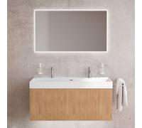neoro n50 stripes mobile La: 120 cm con 1 scomparto estraibile, rovere profilato, con specchio, lavabo doppio cube, BN0141WM+BN0484BPO+BN0005MI, n50 [Mobili da Bagno > Set Mobili da Bagno]