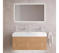 neoro n50 stripes mobile La: 120 cm con 1 scomparto estraibile, rovere profilato, con specchio, lavabo doppio area, BN0161WM+BN0484BPO+BN0005MI, n50 [Mobili da Bagno > Set Mobili da Bagno]
