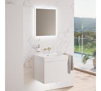 neoro n50 stripes mobile La: 60 cm con 1 scomparto estraibile, bianco caldo profilato, con specchio, lavabo cube, BN0133WM+BN0491BWM+BN0026MI, n50 [Mobili da Bagno > Set Mobili da Bagno]