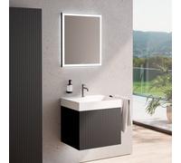 neoro n50 stripes mobile La: 60 cm con 1 scomparto estraibile, nero opaco profilato, con specchio, lavabo cube, BN0142WM+BN0491BBM+BN0014MI, n50 [Mobili da Bagno > Set Mobili da Bagno]