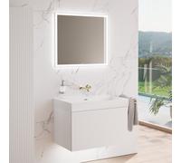 neoro n50 stripes mobile La: 80 cm con 1 scomparto estraibile, bianco caldo profilato, con specchio, lavabo cube, BN0134WM+BN0492BWM+BN0027MI, n50 [Mobili da Bagno > Set Mobili da Bagno]