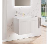 neoro n50 stripes mobile La: 80 cm con 1 scomparto estraibile, bianco caldo profilato, lavabo cube, BN0492BWM+BN0143WM, n50 [Mobili da Bagno > Mobili con Lavabo Integrato]