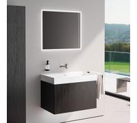 neoro n50 stripes mobile La: 80 cm con 1 scomparto estraibile, rovere nero profilato, con specchio, lavabo cube, BN0134WM+BN0487BBO+BN0003MI, n50 [Mobili da Bagno > Set Mobili da Bagno]