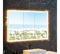 neoro n60 armadietto a specchio da incasso La: 140 cm con 3 ante, con illuminazione su tutto il perimetro, BN0495MI+BN0505MI, n60 [Armadietti a Specchio > Armadietti a Specchio]