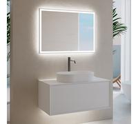 neoro n60 mobile La: 100 cm con 1 scomparto estraibile, lavabo bianco opaco, con specchio illuminato, BN0928WM+BN0756WM+BN0028MI, n60 [Mobili da Bagno > Set Mobili da Bagno]