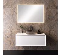 neoro n60 mobile La: 100 cm con 1 scomparto estraibile, lavabo n40 groove Ø 40 cm fumé inspire, con specchio illuminato n20, BN0756WM+BN0750FT+BEA038MI, n60; n40; n20 [Mobili da Bagno > Set Mobili da 
