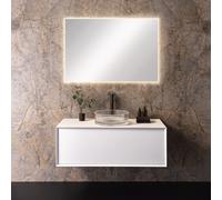 neoro n60 mobile La: 100 cm con 1 scomparto estraibile, lavabo n40 groove Ø 40 cm trasparente, con specchio illuminato n20, BN0756WM+BN0750GT+BEA038MI, n60; n40; n20 [Mobili da Bagno > Set Mobili da B