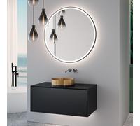 neoro n60 mobile La: 100 cm con 1 scomparto estraibile, lavabo oro spazzolato/nero spazzolato, con specchio illuminato, BN0734BGGM+BN0756BM+BN0023MI, n60 [Mobili da Bagno > Set Mobili da Bagno]