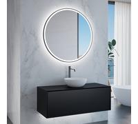 neoro n60 mobile La: 120 cm con 1 scomparto estraibile, lavabo Ø 40 cm bianco opaco, con specchio illuminato, BN0064WM+BN0757BM+BN0023MI, n60 [Mobili da Bagno > Set Mobili da Bagno]