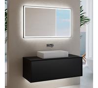 neoro n60 mobile La: 120 cm con 1 scomparto estraibile, lavabo bianco opaco, con specchio illuminato, BN0938WM+BN0757BM+BN0017MI, n60 [Mobili da Bagno > Set Mobili da Bagno]