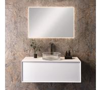 neoro n60 mobile La: 120 cm con 1 scomparto estraibile, lavabo n40 groove Ø 40 cm trasparente, con specchio illuminato n20, BN0757WM+BN0750GT+BEA038MI, n60; n40; n20 [Mobili da Bagno > Set Mobili da B