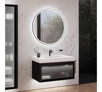 neoro n80 albus Mobile La: 100 cm con 1 scomparto estraibile, con frontale in vetro profilato, con specchio, lavabo area, BN0154WM+BN0433PG+BN0023MI, n80 [Mobili da Bagno > Set Mobili Bagno]