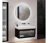 neoro n80 albus Mobile La: 100 cm con 1 scomparto estraibile, con frontale in vetro profilato, con specchio, lavabo cube, BN0149WM+BN0433PG+BN0023MI, n80 [Mobili da Bagno > Set Mobili Bagno]