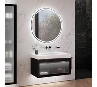 neoro n80 albus Mobile La: 100 cm con 1 scomparto estraibile, con frontale in vetro profilato, con specchio, lavabo area, BN0159WM+BN0433PG+BN0023MI, n80 [Mobili da Bagno > Set Mobili da Bagno]