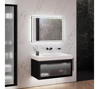 neoro n80 albus Mobile La: 100 cm con 1 scomparto estraibile, con frontale in vetro profilato, con specchio, lavabo area, BN0159WM+BN0433PG+BN0016MI, n80 [Mobili da Bagno > Set Mobili Bagno]