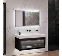 neoro n80 albus Mobile La: 120 cm con 1 scomparto estraibile, con frontale in vetro profilato, con specchio, lavabo cube, BN0136WM+BN0434PG+BN0017MI, n80 [Mobili da Bagno > Set Mobili da Bagno]