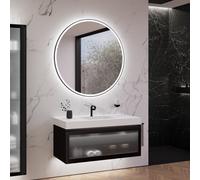 neoro n80 albus Mobile La: 120 cm con 1 scomparto estraibile, con frontale in vetro profilato, con specchio, lavabo area, BN0155WM+BN0434PG+BN0024MI, n80 [Mobili da Bagno > Set Mobili Bagno]