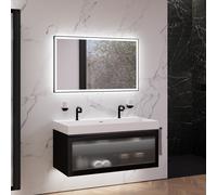 neoro n80 albus Mobile La: 120 cm con 1 scomparto estraibile, con frontale in vetro profilato, con specchio, lavabo doppio cube, BN0141WM+BN0434PG+BN0017MI, n80 [Mobili da Bagno > Set Mobili Bagno]