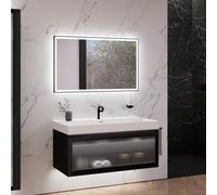 neoro n80 albus Mobile La: 120 cm con 1 scomparto estraibile, con frontale in vetro profilato, con specchio, lavabo cube, BN0140WM+BN0434PG+BN0017MI, n80 [Mobili da Bagno > Set Mobili Bagno]