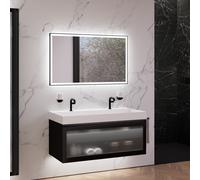 neoro n80 albus Mobile La: 120 cm con 1 scomparto estraibile, con frontale in vetro profilato, con specchio, lavabo doppio cube, BN0146WM+BN0434PG+BN0017MI, n80 [Mobili da Bagno > Set Mobili Bagno]