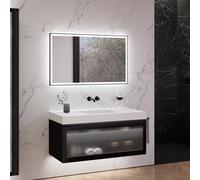 neoro n80 albus Mobile La: 120 cm con 1 scomparto estraibile, con frontale in vetro profilato, con specchio, lavabo area, BN0160WM+BN0434PG+BN0017MI, n80 [Mobili da Bagno > Set Mobili Bagno]