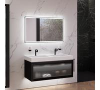 neoro n80 albus Mobile La: 120 cm con 1 scomparto estraibile, con frontale in vetro profilato, con specchio, lavabo doppio area, BN0156WM+BN0434PG+BN0017MI, n80 [Mobili da Bagno > Set Mobili da Bagno]